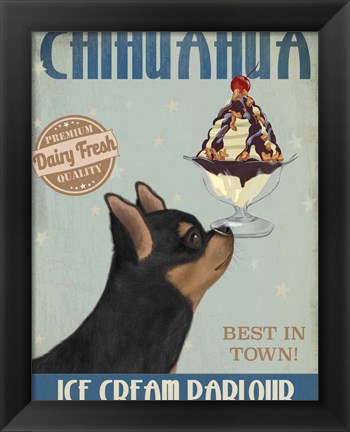 Framed Chihuahua, Black and Ginger, Ice Cream Print