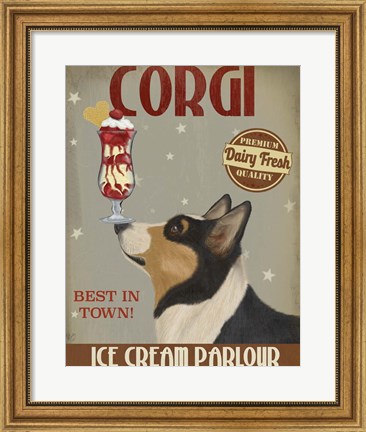 Framed Corgi, Black and Tan, Ice Cream Print