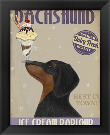 Framed Dachshund, Black and Tan, Ice Cream Print