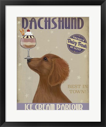 Framed Dachshund, Gold, Ice Cream Print