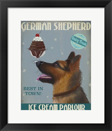 Framed German Shepherd Ice Cream Print