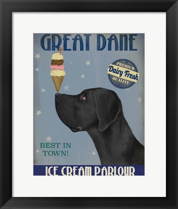 Framed Great Dane, Black, Ice Cream Print