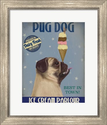 Framed Pug, Fawn, Ice Cream Print