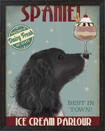 Framed Springer Spaniel, Black, Bebe,Ice Cream Print