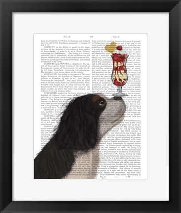 Framed Cavalier King Charles, Black White, Ice Cream Print