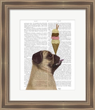 Framed Pug, Fawn, Ice Cream Print