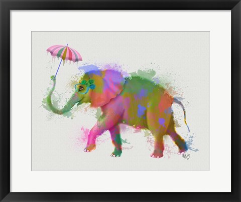 Framed Rainbow Splash Elephant Print