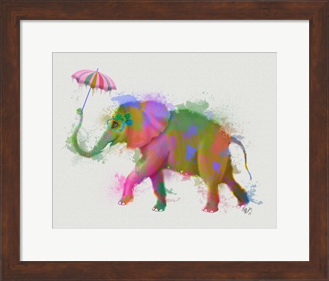 Framed Rainbow Splash Elephant Print