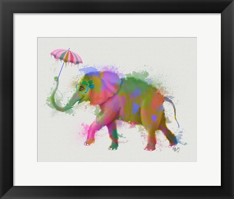 Framed Rainbow Splash Elephant Print