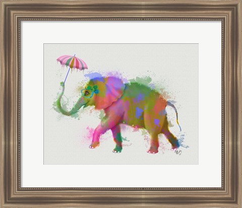Framed Rainbow Splash Elephant Print