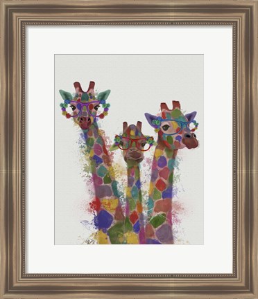 Framed Rainbow Splash Giraffe Trio Print