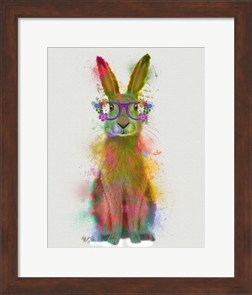 Framed Rainbow Splash Rabbit 1 Print