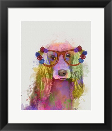 Framed Rainbow Splash Cocker Spaniel, Portrait Print