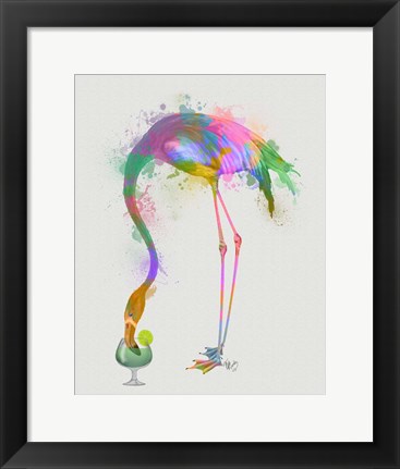 Framed Rainbow Splash Flamingo 3 Print