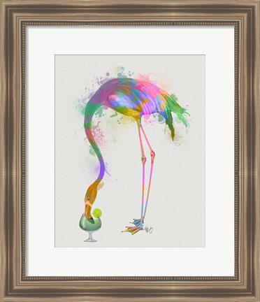 Framed Rainbow Splash Flamingo 3 Print