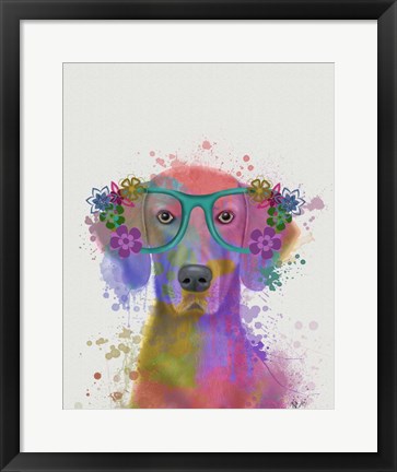 Framed Rainbow Splash Weimaraner, Portrait Print