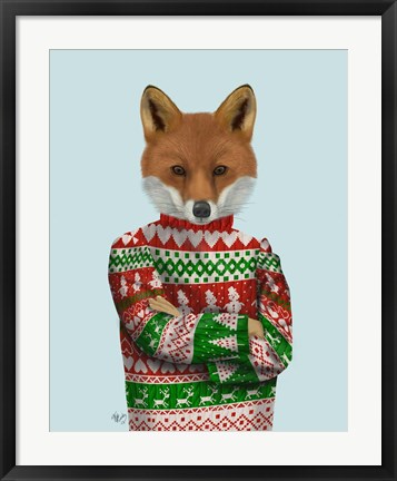 Framed Fox in Christmas Sweater Print