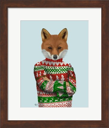 Framed Fox in Christmas Sweater Print