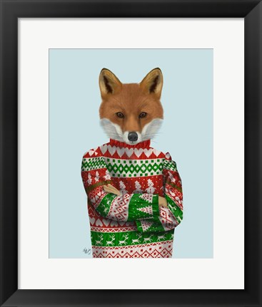 Framed Fox in Christmas Sweater Print