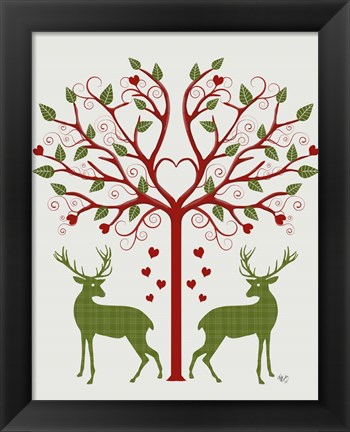 Framed Christmas Des - Deer and Heart Tree, On Cream Print