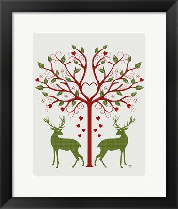 Framed Christmas Des - Deer and Heart Tree, On Cream Print