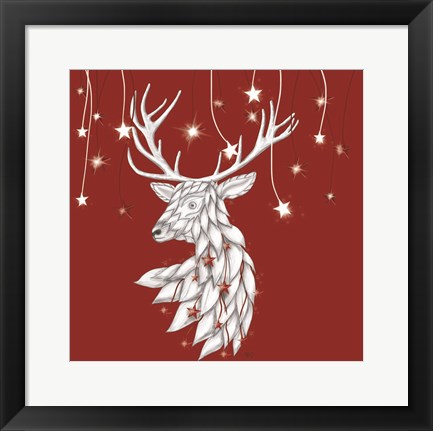 Framed White Deer and Hanging Stars Print