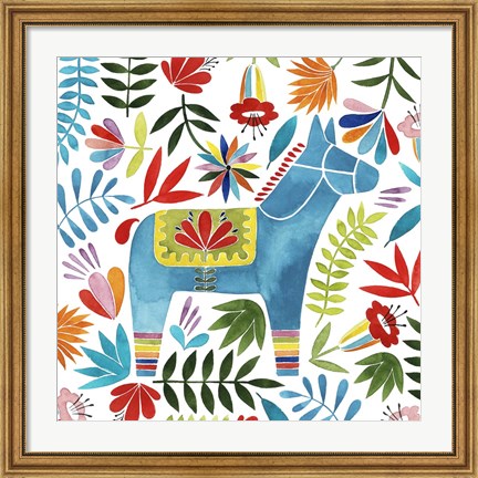 Framed Festive Otomi I Print