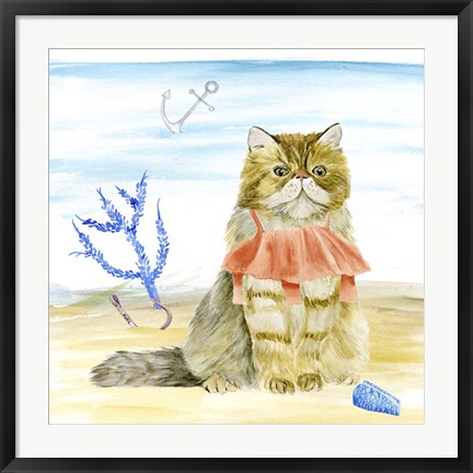 Framed Summer Purr Party I Print