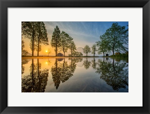 Framed Mount Fuji Reflected In Lake , Japan Print