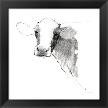 Framed Cow II Dark Square Print