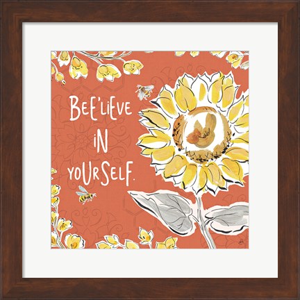 Framed Bee Happy V Spice Print