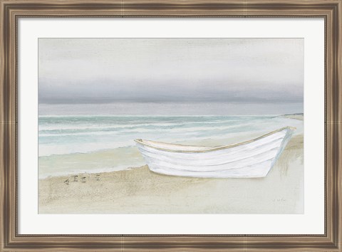 Framed Serene Seaside with Boat Print