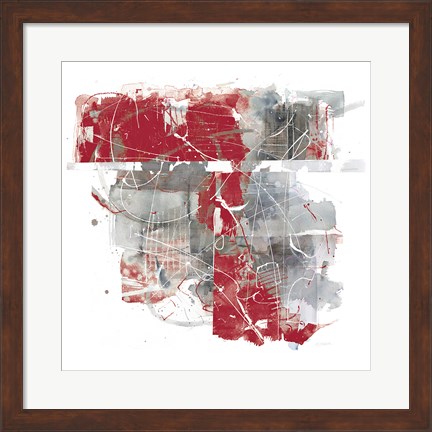 Framed Moving In and Out of Traffic II Red Grey Print