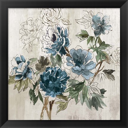 Framed Blue Floral I Print