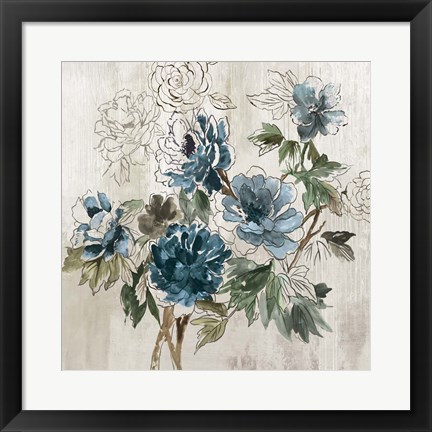 Framed Blue Floral I Print