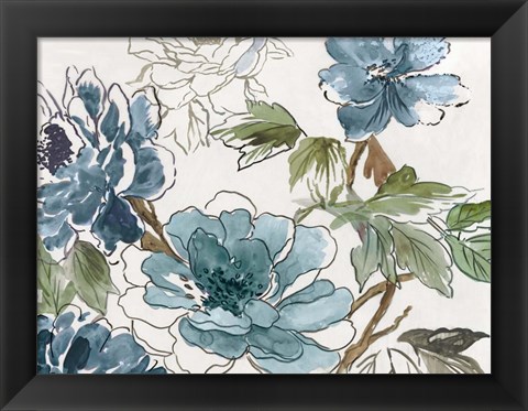 Framed Blue Floral II Print