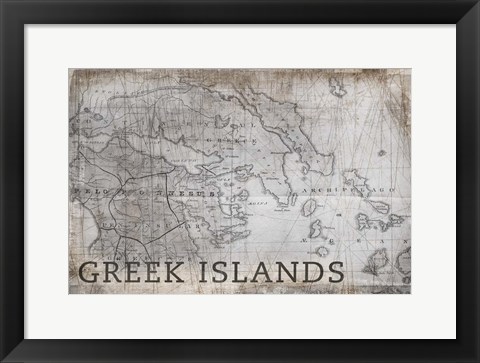 Framed Greek Islands Map White Print