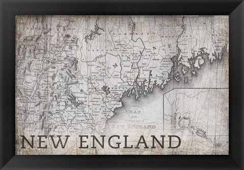 Framed New England Map White Print