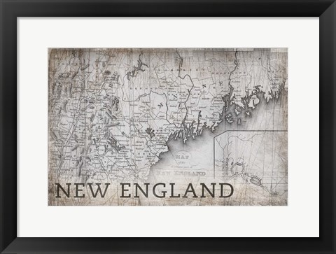 Framed New England Map White Print