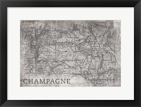 Framed Champagne Map White Print