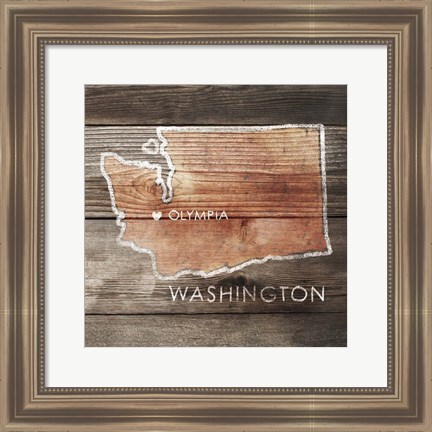 Framed Washington Rustic Map Print