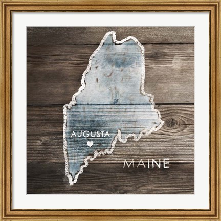 Framed Maine Rustic Map Print