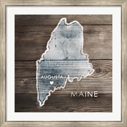 Framed Maine Rustic Map Print