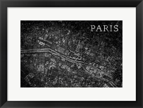 Framed Map Paris Black Print