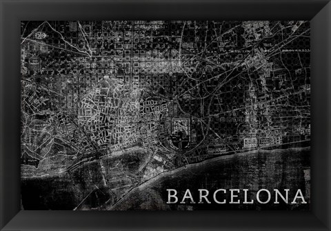 Framed Map Barcelona Black Print