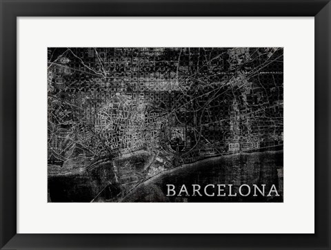 Framed Map Barcelona Black Print