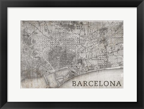 Framed Map Barcelona Beige Print