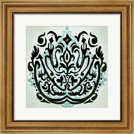 Framed Ornamental Navy Pattern I Print