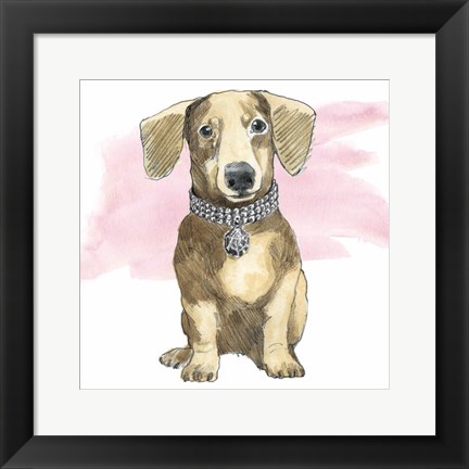 Framed Glamour Pups IX on Pink Print