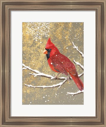 Framed Winter Birds Cardinal Color Print